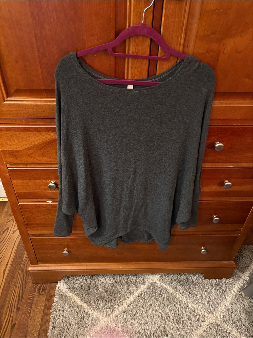 Womens Grey Long-Sleeve Asymmetrical Top